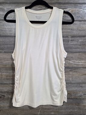 Athleta Cream Side-Ruched Performance Tank Size Large